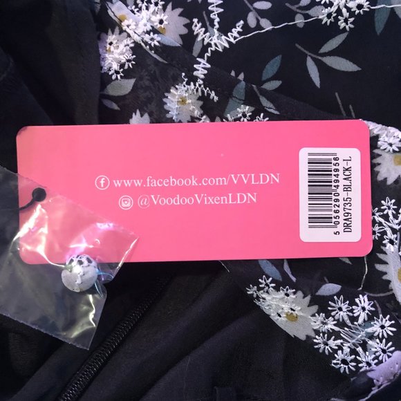 Voodoo Vixen Floral Embroidery Chiffon Flutter Sleeve Flare Dress Size L - NWT - Picture 5 of 5